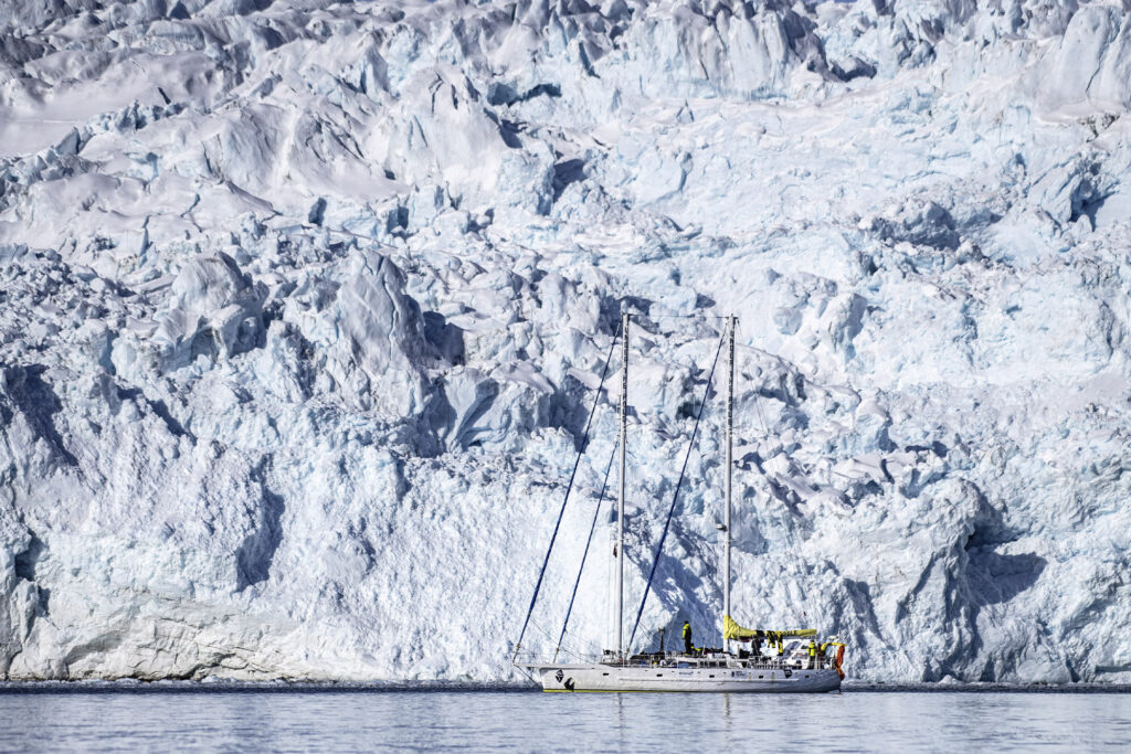Sailboat against glacier in Norway