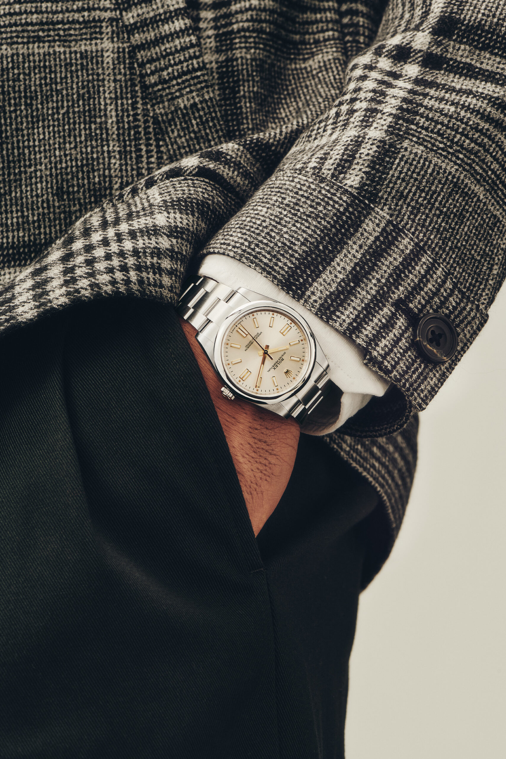 ROLEX OYSTER PERPETUAL 41, $7,550. JACKET ($905) BY HAROLD, AT HARRY ROSEN; SHIRT ($258) BY JOOP!; PANTS ($1,175) BY HERMÈS.