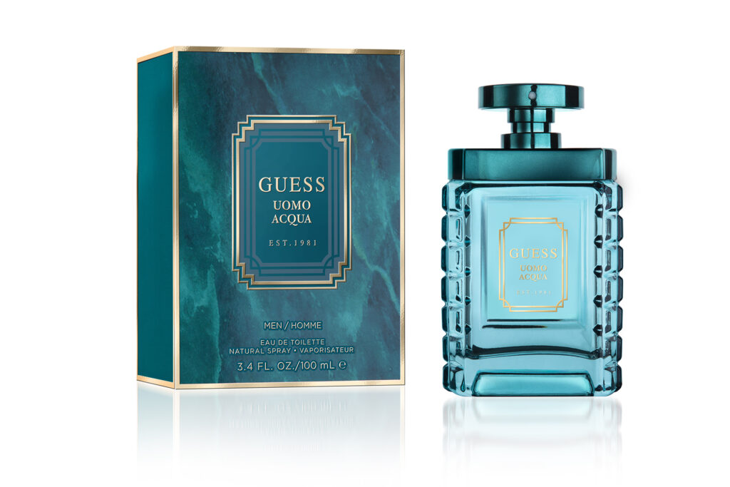 Guess Cologne blue bottle and box white background